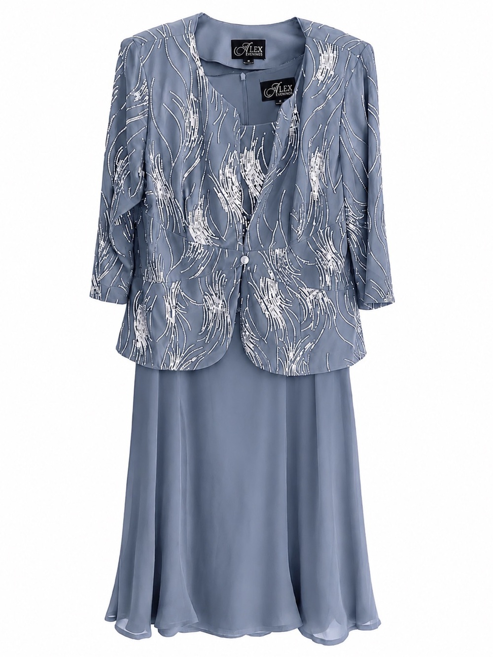 Alex Evenings Dusty Blue Embellished Midi Dress with Jacket